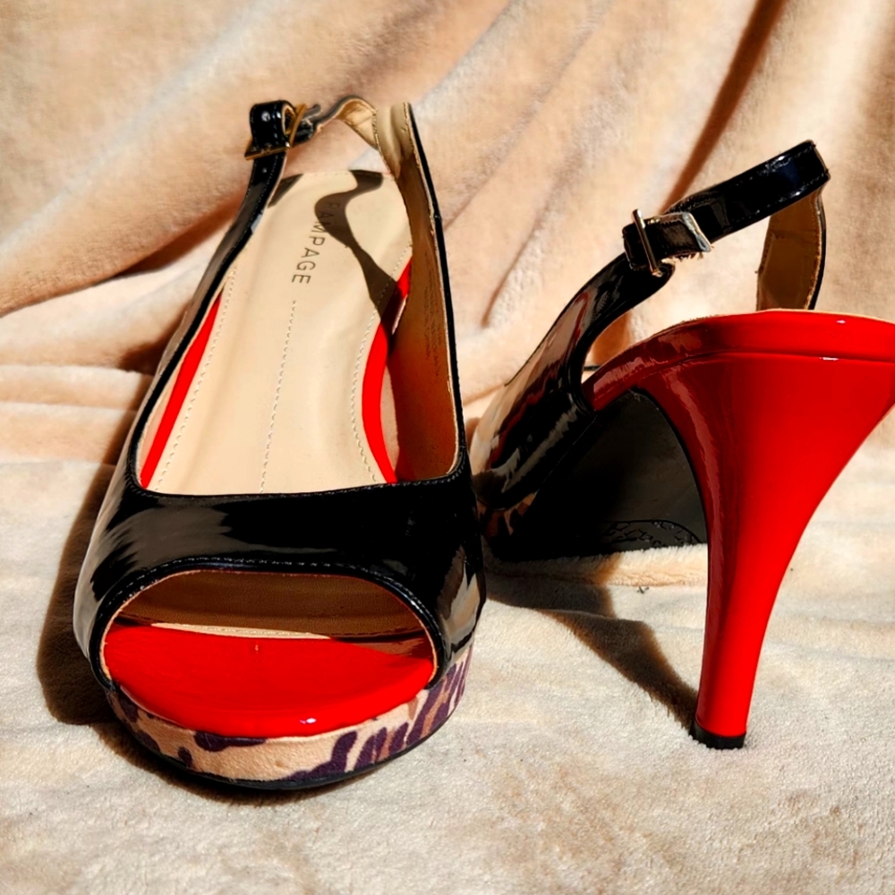 Sexy, mixed color sling-back heels add a Pop to any outfit